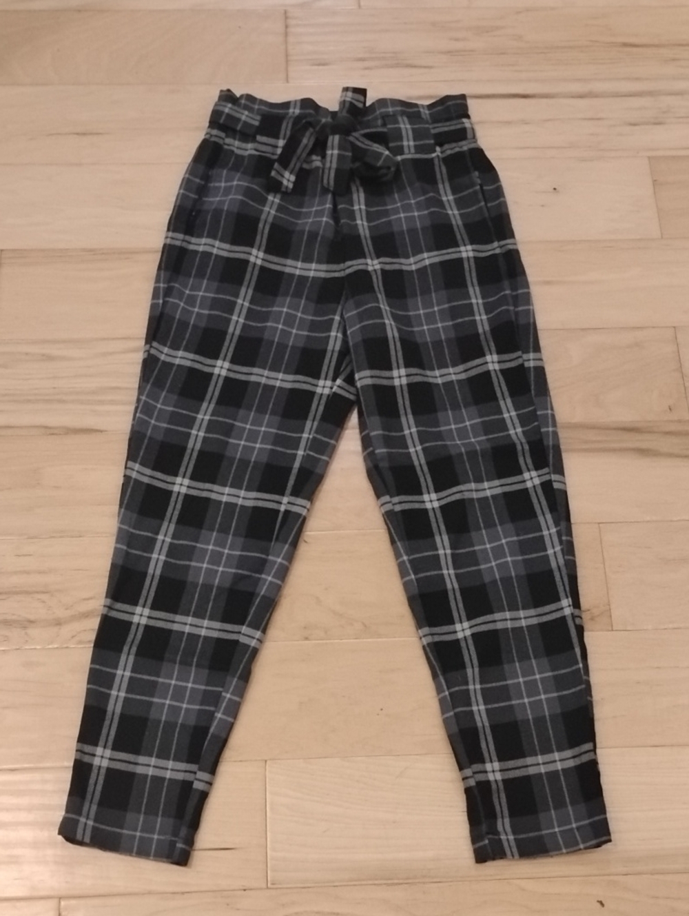 Harlow Black & Gray Plaid Paperbag Waist Pants